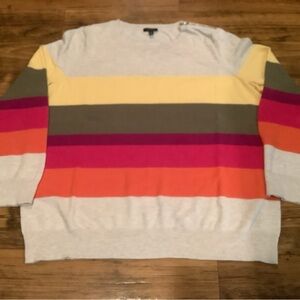 Talbots Lambswool Blend Sweater Crew Neck Zipper 2X Petite Striped Rainbow SOFT